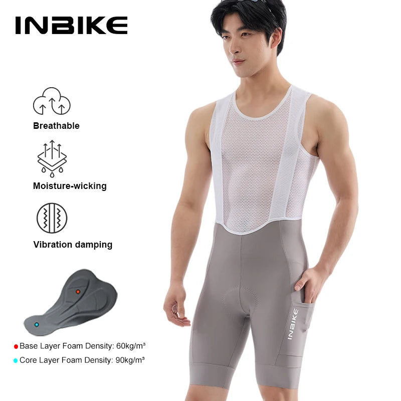 INBIKE Summer Cycling Bibs Men Long Riding Pad Bicycle Biking Clothing Bike Bib Shorts with Pockets MTB Cycling Pants Quick Dry