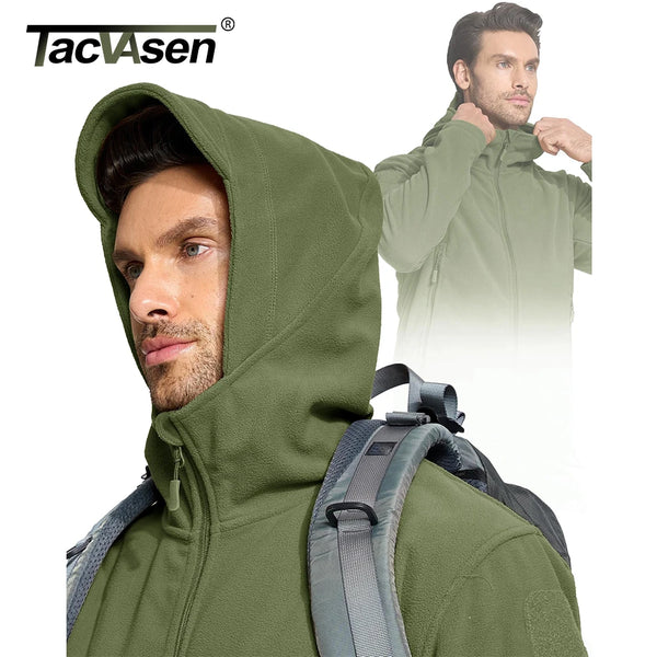 TACVASEN Winter Hooded Fleece Jackets Mens Zipper Pockets Camping Work Jacket Thermal Autumn Outerwear Outdoor Hiking Warm Coat