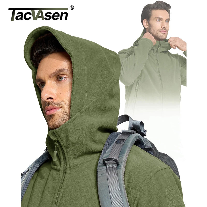 TACVASEN Winter Hooded Fleece Jackets Mens Zipper Pockets Camping Work Jacket Thermal Autumn Outerwear Outdoor Hiking Warm Coat