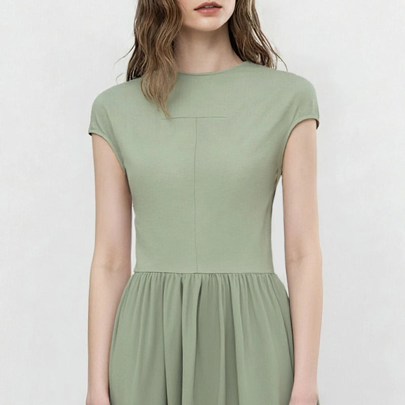 Amii Women's Dress 2026 Summer New O-Neck A-line Chiffon Patchwork Short Sleeve Midi Dress Office Casual Woman Clothing 12622073