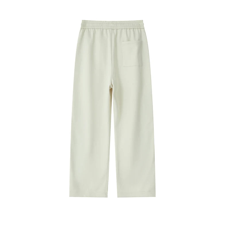 Men's Black Pants with A Chinese-inspired Design; Beige Drawstring Casual Trousers with An Elastic Waistband.