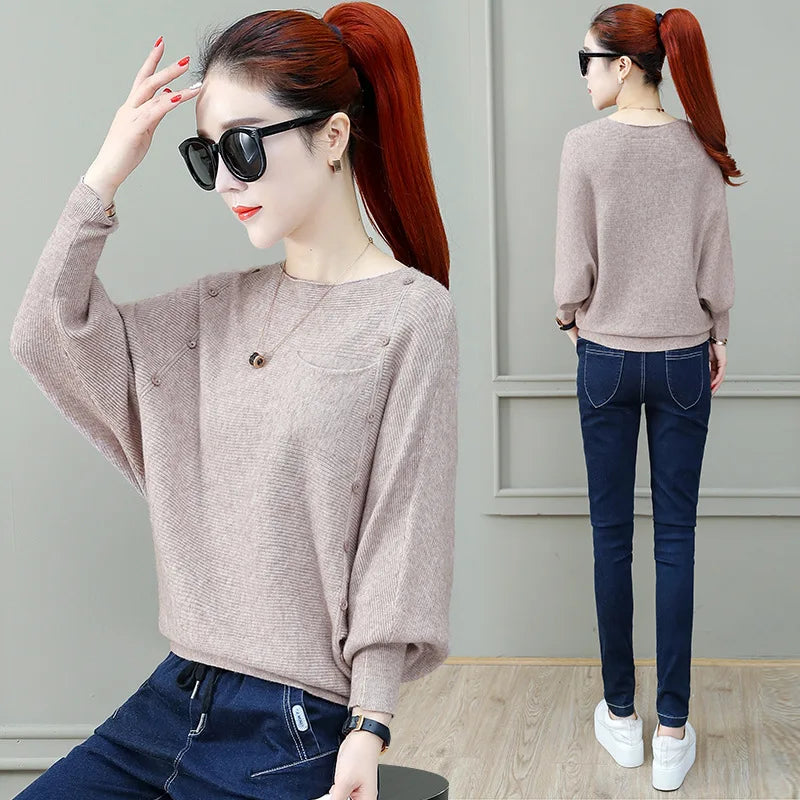 Loose Female Pullover Jumper Long-sleeved Knitted Sweater Women's New Bottoming Shirt Spring Autumn Winter Top Pull Femme