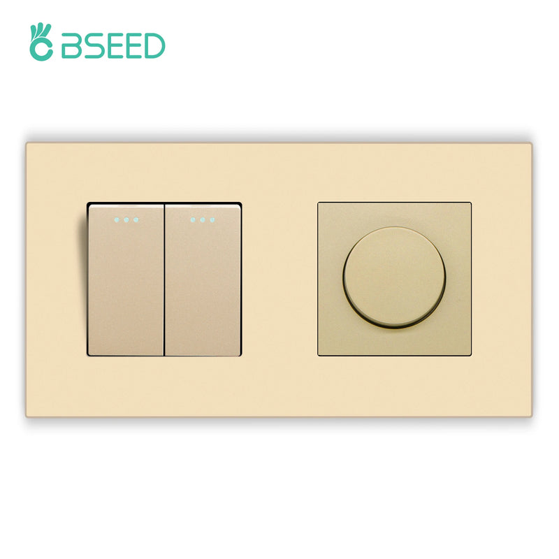 BSEED Mechanical Button Switch 1/2/3Gang 1Way Plus Knob Switch LED Dimmer Light Switch Plastic Frame Wall Light Switch On Off