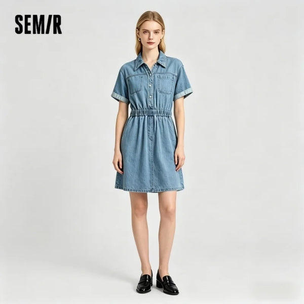រ៉ូប ស្ត្រី Semir Denim កាត់ ចង្កេះ ចង្កេះ Cargo Style Slim Vintage Mini 2026 ម៉ូដ ទាន់សម័យ ស្លៀក ប្រចាំថ្ងៃ ធម្មតា