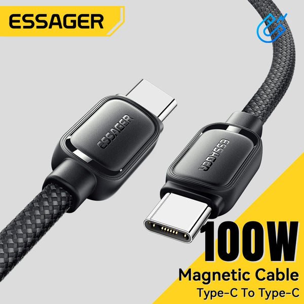 ខ្សែសាក Essager 100W ម៉ាញេទិកប្រឆាំងនឹងការរបូត Type C PD ខ្សែសាកលឿនសម្រាប់ iPhone 17 16 15 14 Pro Max iPad Macbook Air Samsung