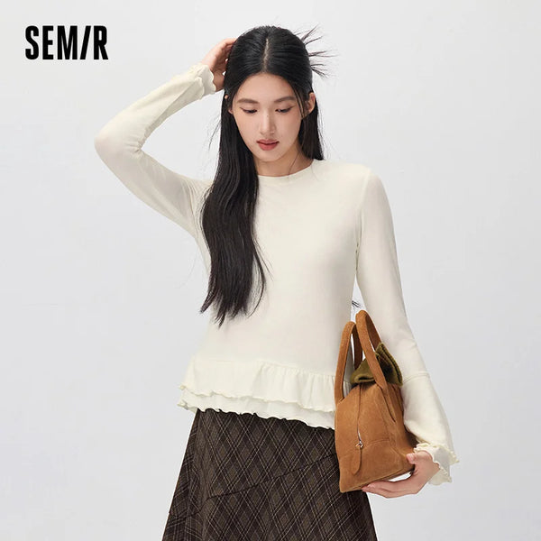 អាវយឺតប៉ាក់ Semir សម្រាប់នារី ធ្វើពីរោមចៀមរលោង រាងស្លីម 2026 សម្លៀកបំពាក់ប្រចាំថ្ងៃរដូវរងាថ្មី ស្ទីលធម្មតាសម្រាប់ទីក្រុង សម្លៀកបំពាក់ប្រចាំថ្ងៃ