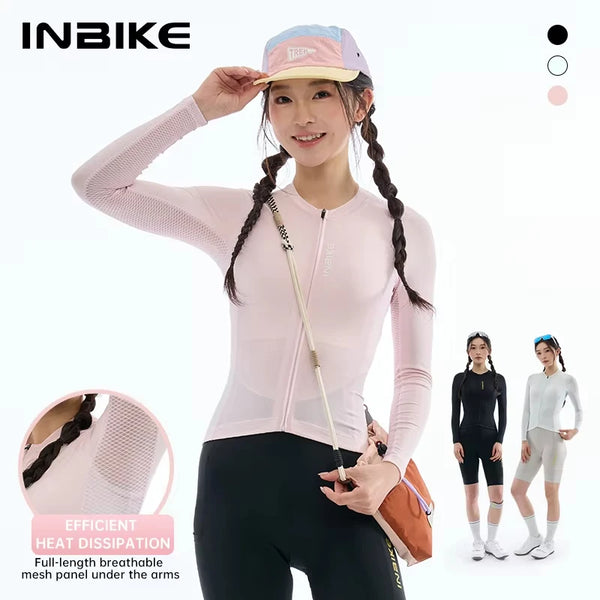 INBIKE Pro Women's Cycling Long Sleeve Breathable Gel Padded Bicycle Bib Pants Suit Mesh Bike Clothing Set for Women Quick-Dry