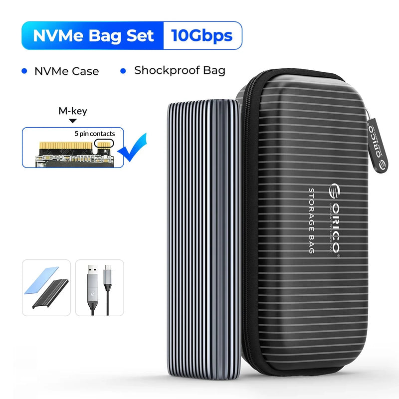 ORICO Tool Free Aluminum M2 NVMe SSD Enclosure 10Gbps PCIe Type C M.2 SSD Case NVMe M Key Solid State Drive Case Support UASP