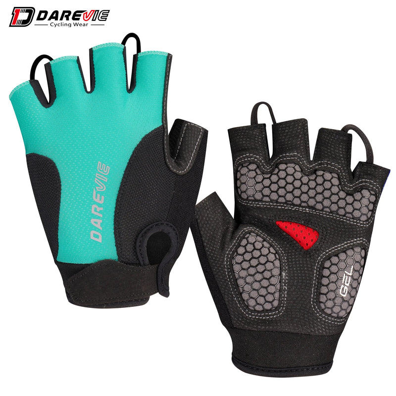 ស្រោមដៃជិះកង់ DAREVIE បន្ទះជែល 60kg/m³ ស្នោការពារការប៉ះទង្គិច ស្រោមដៃជិះកង់ពាក់កណ្ដាលម្រាមដៃ បុរស ស្ត្រី Bionic Ergonomic MTB ស្រោមដៃ Pro Team