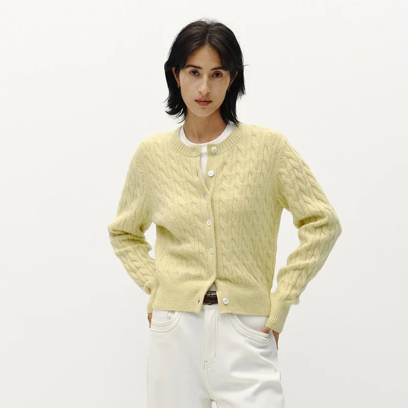 Semir Women Cardigan Cable Knit Cropped Soft Fit 2026 Elegant Vintage Everyday Layering Sweater Urban Casual Top