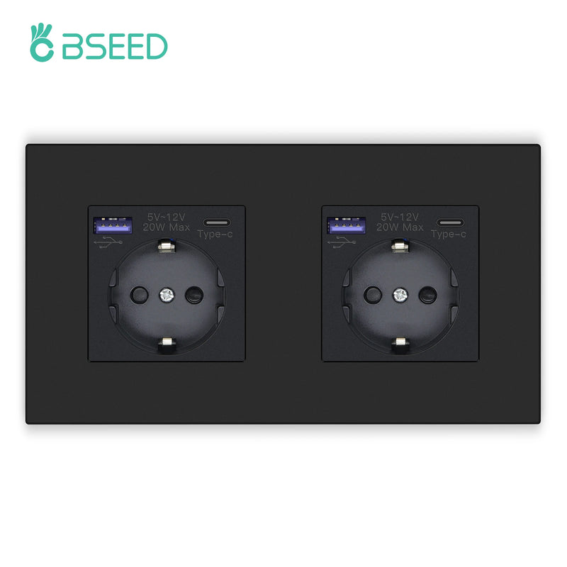 BSEED Single Wall Socket USB Type-C Fast Phone Charge Port Socket 20W Triple Power Plugs Plastic Panel Four Frame Outlets
