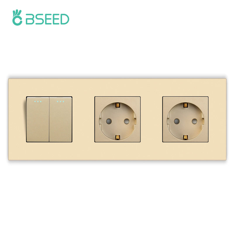 BSEED 1/2/3Gang 1Way Mechanical Light Switch Plus Electrical Outlets Plastic Frame Wall Switch On Off Power Socket