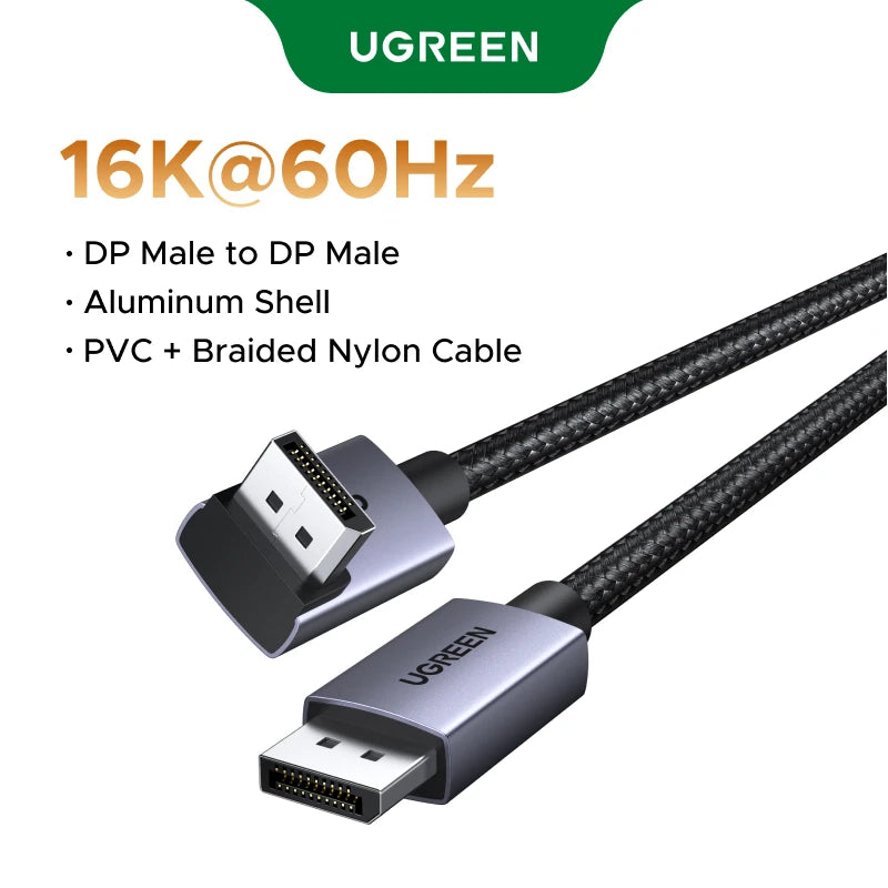 UGREEN 16K@60Hz 6.6FT 80Gbps Right Angle DisplayPort Cable DP 2.1 Cord 8K@240Hz 4K@240 3D HDR HDCP2.3 DSC1.2a FreeSync G-Sync