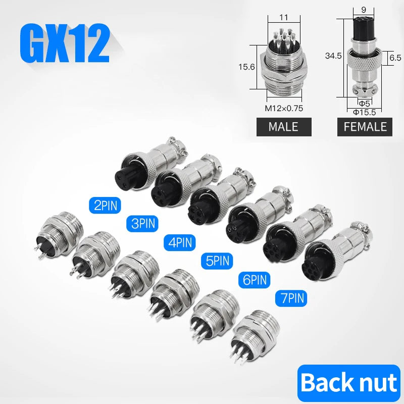 5/10/20Set GX12 GX16 GX20 2 3 4 5 6 7 8 9 10 12 14 15 Pin Male&Female Docking Aviator Aviation Plug Rear Nut Socket Connector