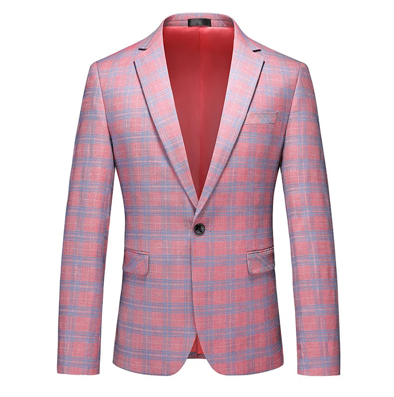 Men's Black White Plaid Long Sleeve Blazers, Fashion Slim Fit Suit Jacket, Wedding Party Tops Coat, Asian Size M6XL