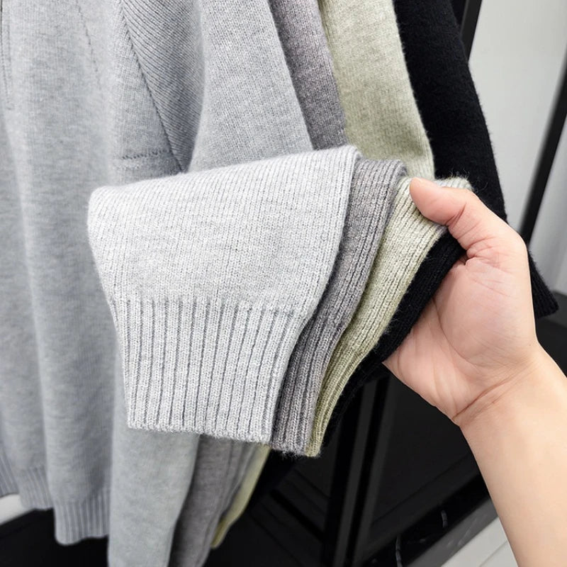 Men's 850g Thickened Semi-Zip Knit Sweater - Light Gray (Green/Charcoal/Black) S-XL Thick Knit Half High-neck Pullover
