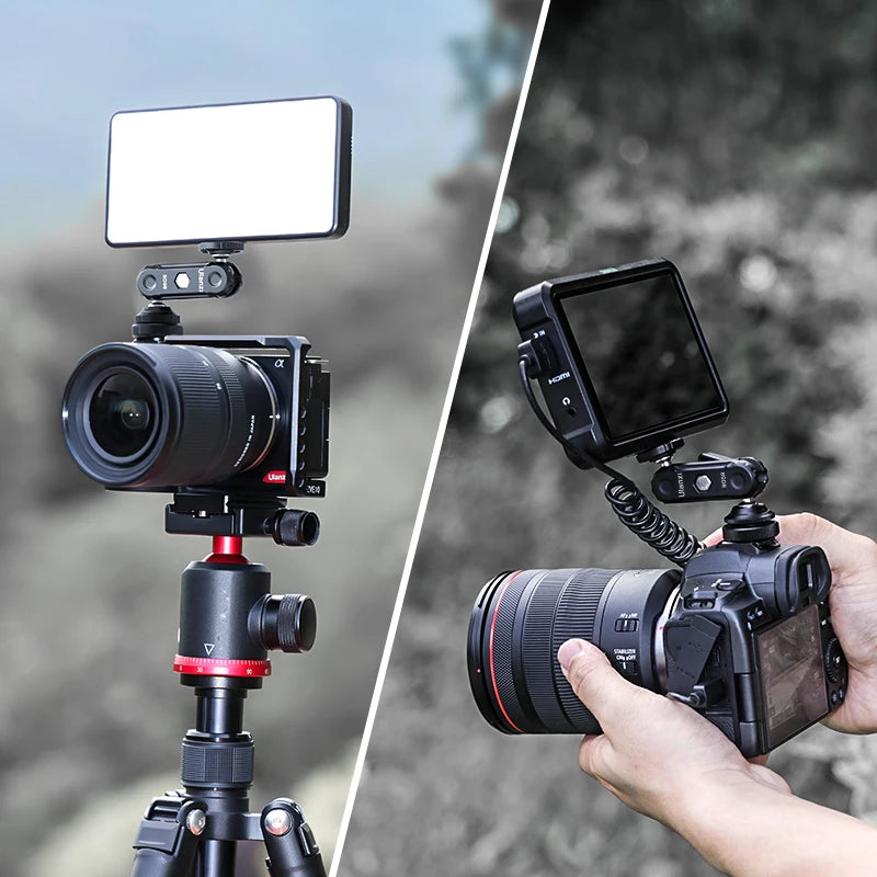 Ulanzi R098 ក្បាលបាល់ពីរជាន់ Magic Arm ជាមួយ Cold Shoe Mount វីស 1/4 អ៊ីញ សម្រាប់កាមេរ៉ា DSLR ម៉ូនីទ័រ មីក្រូហ្វូន វីដេអូ ភ្លើង Super Clamp