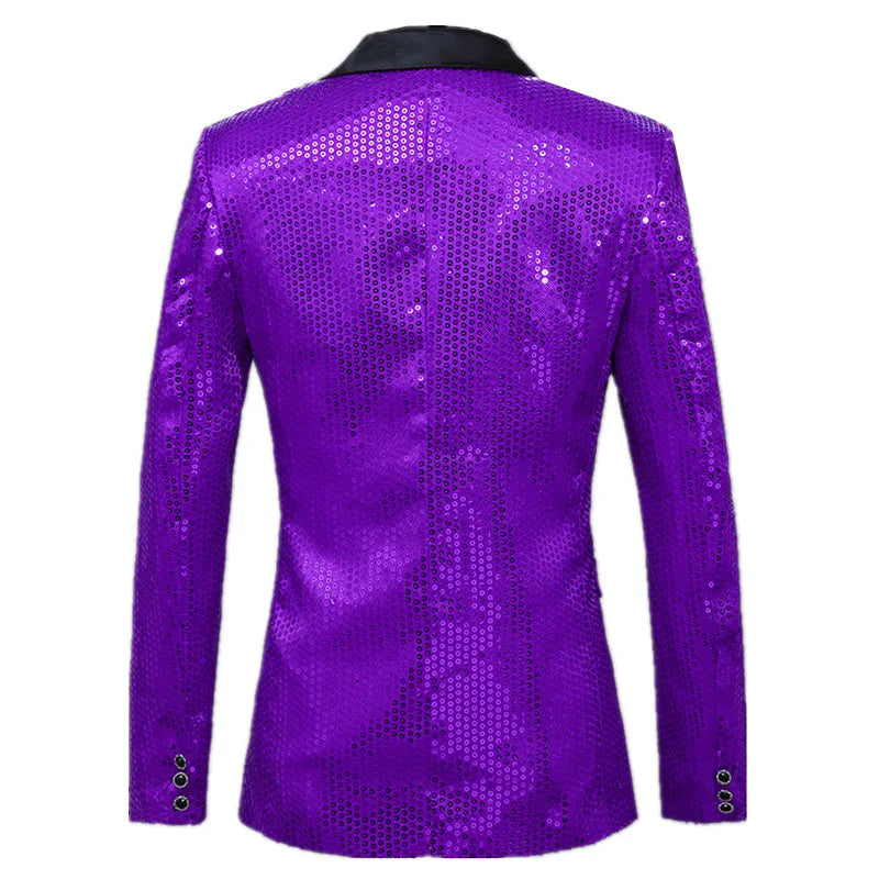 Men's Red Sequins Suit Jacket, Purple Single Button Round Sequin Embellishment Coats, Wedding Party Blazers, Asian Sizes.