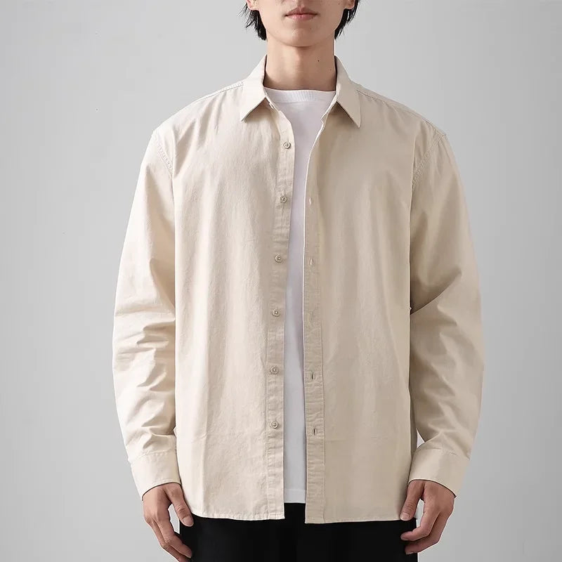 DUKEEN 350G Heavyweight Men's Shirts Pure Cotton Autumn Solid Color Long-Sleeve Casual Business Formal Dress White Men's Clothes