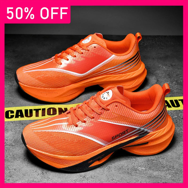 Unisex Sports Shoes Marathon Running Breathe Light Lace Up Mesh Training Shoes New Thick Soled Damping Anti Slip Running Shoes