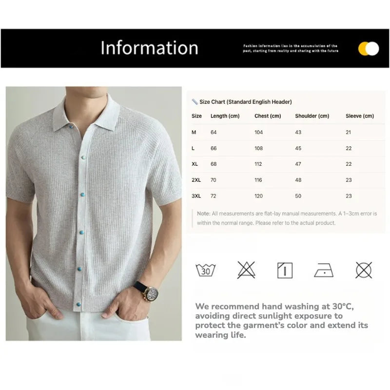 Men's Short Sleeve Knitted Polo Shirt | Breathable Linen & Tencel Blend | Casual Slim Fit Business Top | Summer Old Money Style