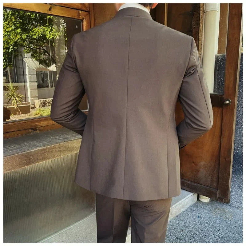 Men's Classic Solid Color Suit Set (Jacket, Vest & Pants) - Durable Anti-Crease Fabric Two-Button Blazer Wedding & Office Wear