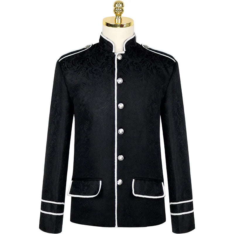 2026 New Men's Black Steam Punk Jacket, Gothic Beige Coat, Single-breasted Stand-up Collar Victorian Coat, 2025 New