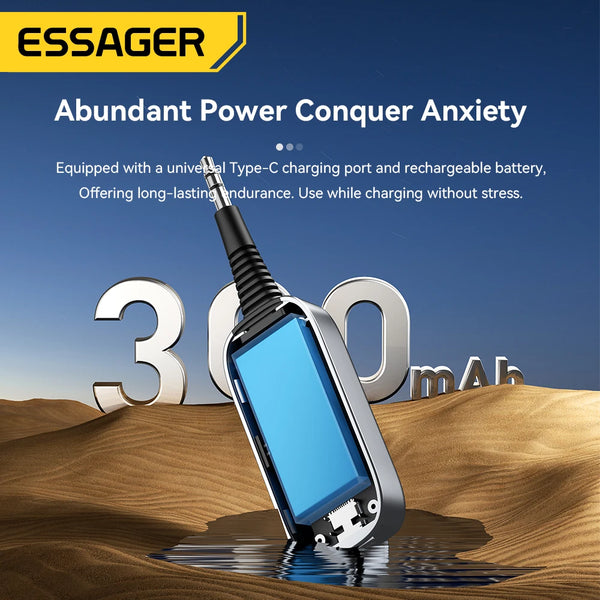 ឧបករណ៍ទទួលសំឡេងប៊្លូធូស Essager 2-in-1 ឧបករណ៍បញ្ជូនសំឡេងឥតខ្សែប៊្លូធូស 5.1 3.5mm AUX Audio Adapter សម្រាប់កាសស្តាប់ទូរទស្សន៍រថយន្ត