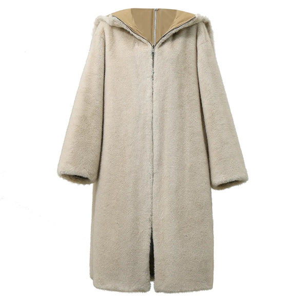 Amii Reversible Faux Fur Parka Coat for Women Hooded Loose Two Faced Long Jackets 2026 Winter Warm Coats Women's Jacket 12654013