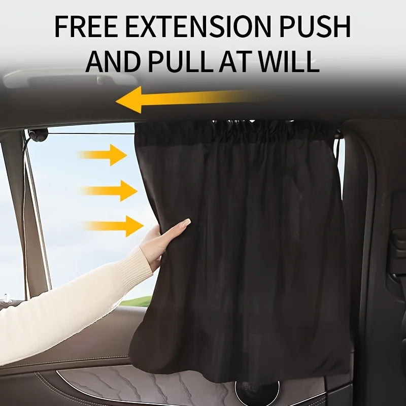 2pcs Car Side Window Sun Shades, Black Suction Cup Curtains, UV Block & Heat Insulation, Privacy Covers for Travel, Universal Ca
