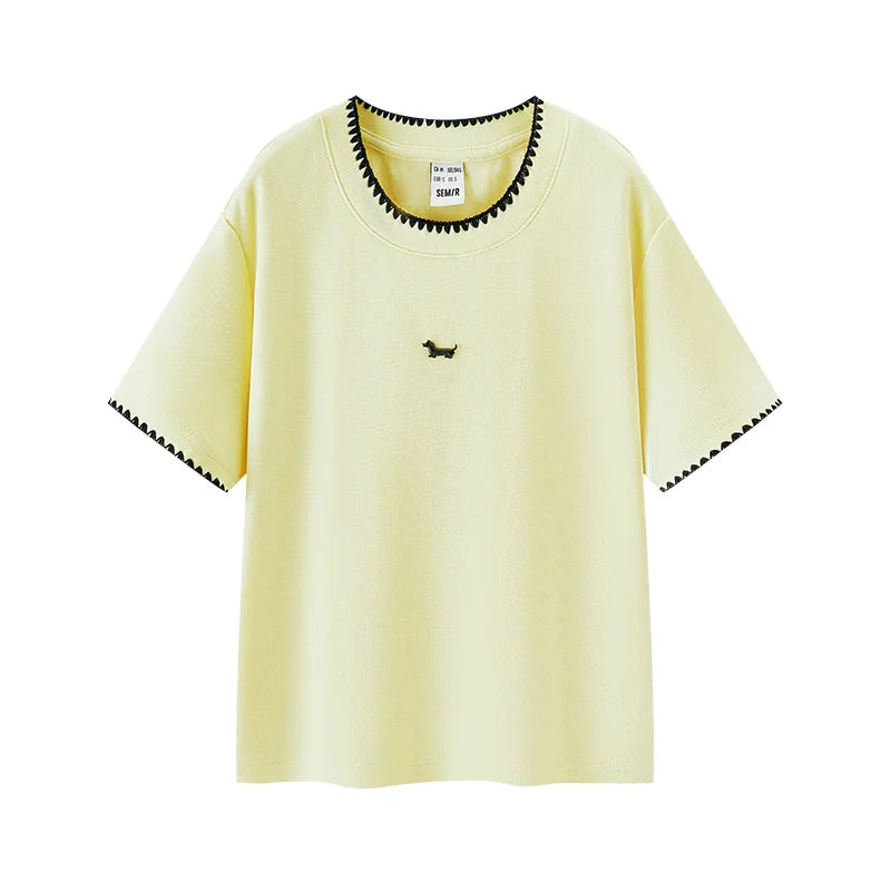Semir Womens Tshirt 2026 Short Dog Embroidered Slim Regular Shoulder Simple Fashion Casual