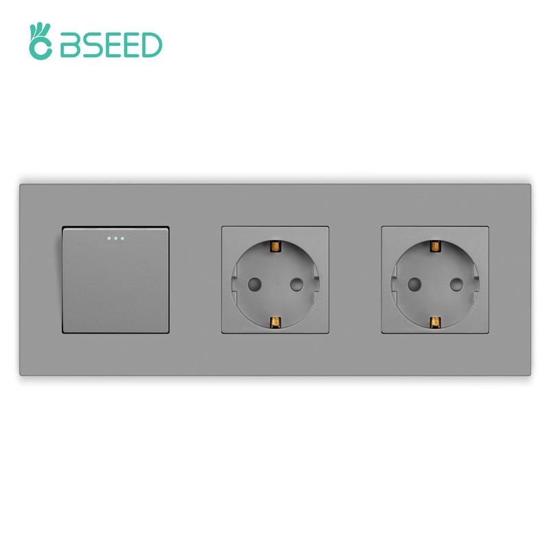 BSEED Button Light Switch 1/2/3Gang 1Way Wall Light Switch Plus Wall Power Socket Gray Plastic Frame Switch On Off