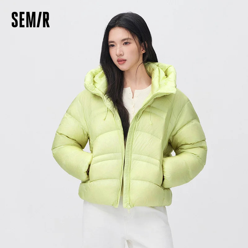 Semir Women Down Jacket 90 Percent Down Fill Water Repellent Puffer Hooded Modern Style Streamlined Fit 2026 New