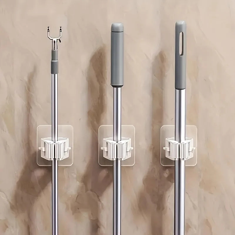 2/4pcs Mop Organizer Holder, Seamless Wall Mounted Mop Clips with No Drill, Strong Adhesive Bathroom Storage Hooks.