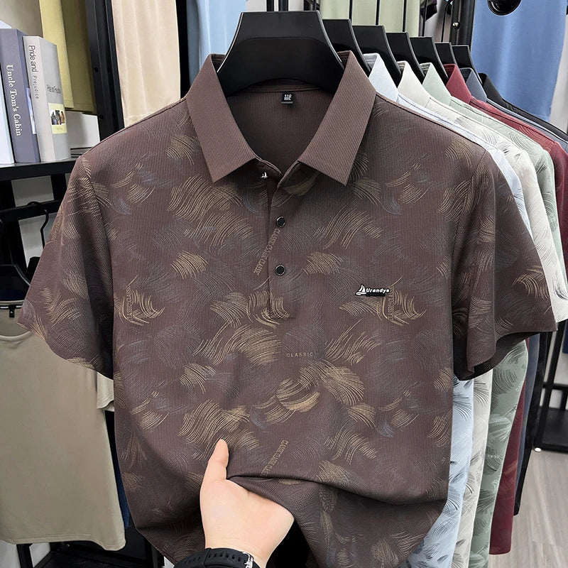 Man Summer Trend New Short-Sleeved Polo Shirt Lapel Button Letter Print High Quality Tops Casual Fashion Breathable MensClothing