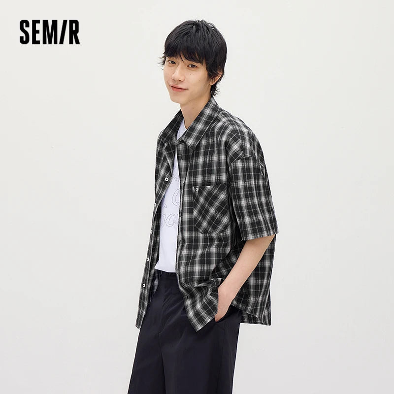 Semir Men Shirt Cotton Plaid Bubble Textured Classic Versatile Casual Top 2026 Summer Soft Breathable Daily Fashion Wear