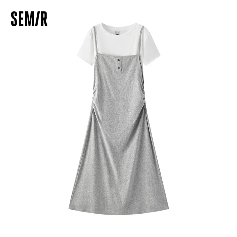 Semir Women Dress Solid 2026 Pleated Waist Cinched Two Piece Elegant Urban Casual Everyday Style Soft Comfortable Daily Wear