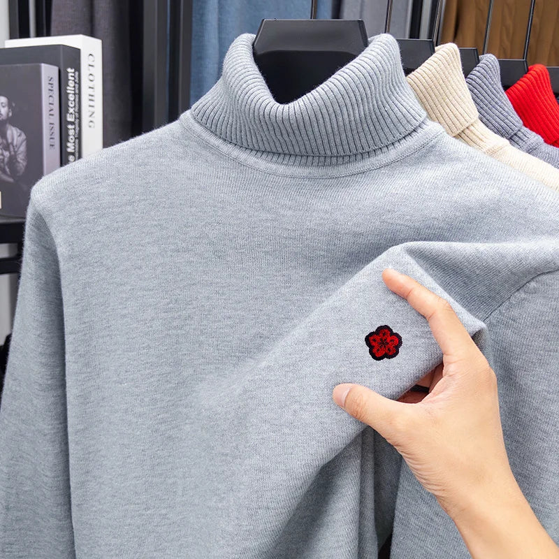 Men's Long-Sleeved Knitwear High Neck Flower Embroidery Pullover Autumn Winter Leisure Daily Commute Best Seller