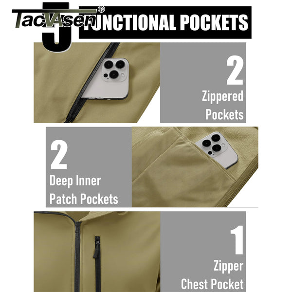 TACVASEN Hooded Rain Softshell Jacket Mens Fleece Lined Waterproof Jacket Work Jacket Outdoor Trekking Hiking Windbreaker Male
