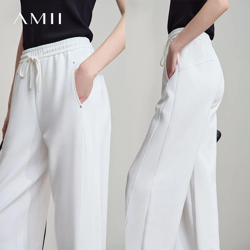 ខោជើងវែង AMII សម្រាប់នារី Minimalist ឆ្នាំ ២០២៥ រដូវស្លឹកឈើជ្រុះ ខោចង្កេះយឺត ខោរលុង ខោពណ៌សធម្មតា 12523022