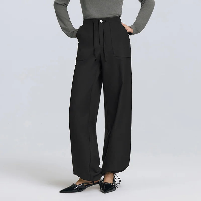 Semir Trendy Pants Women 2026 Spring Black Drawstring Wide Leg Slouchy Casual Comfortable Daily Wear Long Trousers