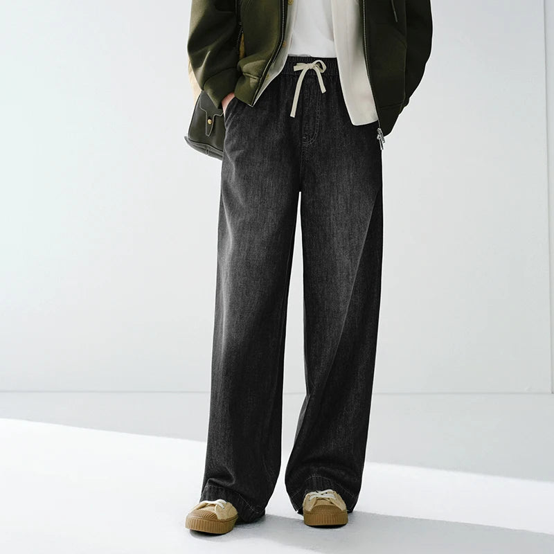 Semir Versatile Jeans Men 2026 Spring Loose Wide Leg Elastic Waist Basic Casual Comfortable Daily Wear Trousers