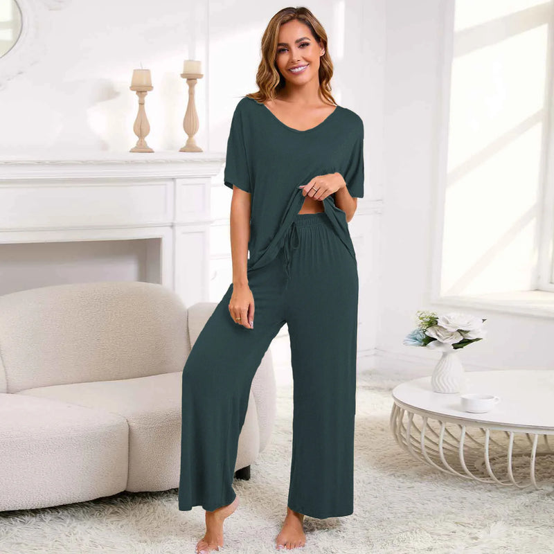 New European Women's Pajamas Short Sleeved Pants Suit Casual Two-piece Set For Women Loose Sleepwear Home Modal Pijama De Mujer