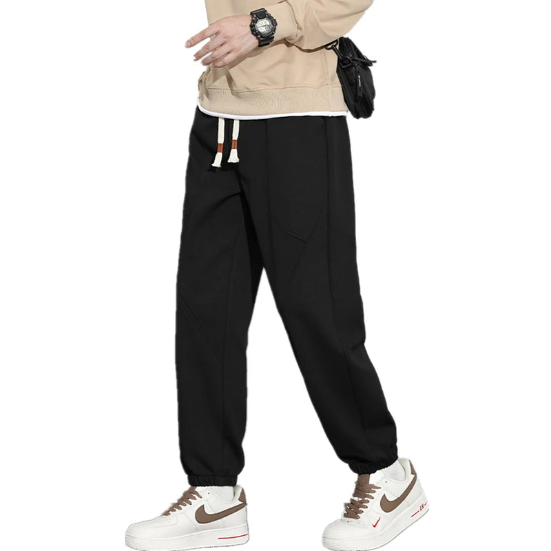 2026 New Men's Blue Drawstring Casual Pants,Fashion Patchwork Trousers,Black,Dark Gray Pant, Asian Size M-5XL, 6XL, 7XL, 8XL