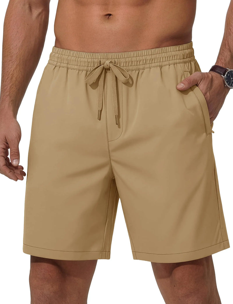 TACVASEN Men's Casual Shorts 7 Inch Inseam Elastic Waist Summer Athletic Shorts With Zipper Pockets Outdoor Daily Shorts