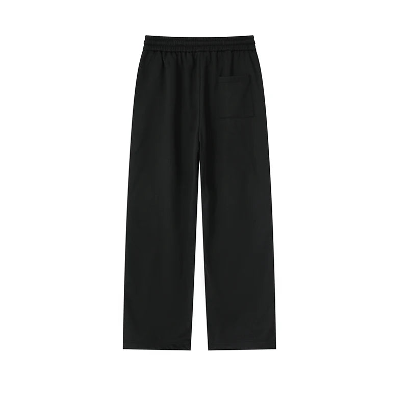 Men's Black Pants with A Chinese-inspired Design; Beige Drawstring Casual Trousers with An Elastic Waistband.