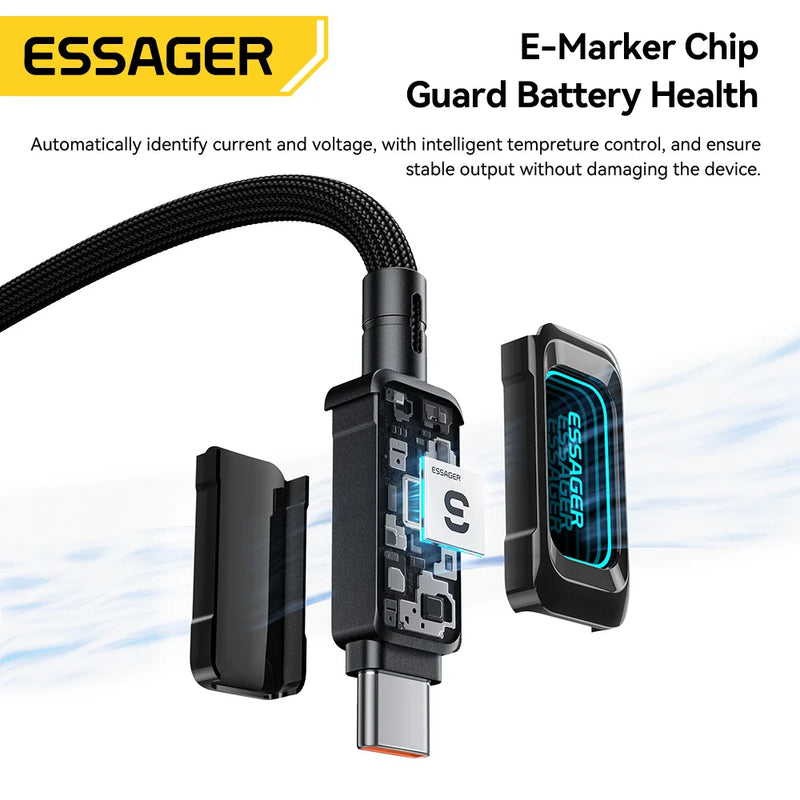 ខ្សែសាក Essager 100W USB Type C សម្រាប់ iPhone17 16 15 5A PD សាកថ្មលឿនសម្រាប់ Macbook iPad Samsung Xiaomi LED Type C ទៅ Type C Cable