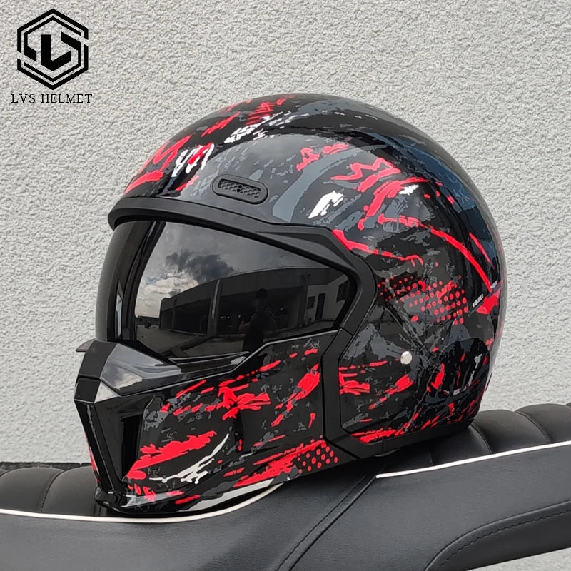 LVS latest high-quality retro motorcycle helmet modular detachable combination full helmet detachable semi covered pilot helmet