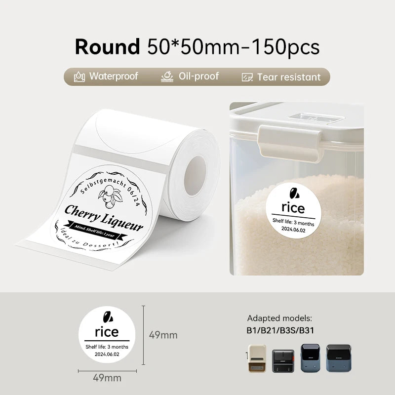 3 Rolls NIIMBOT B21 B3S B1 B31 Thermal Label Clothing Price Food Self-adhesive Tag Waterproof Smart Office Pocket Printer Label