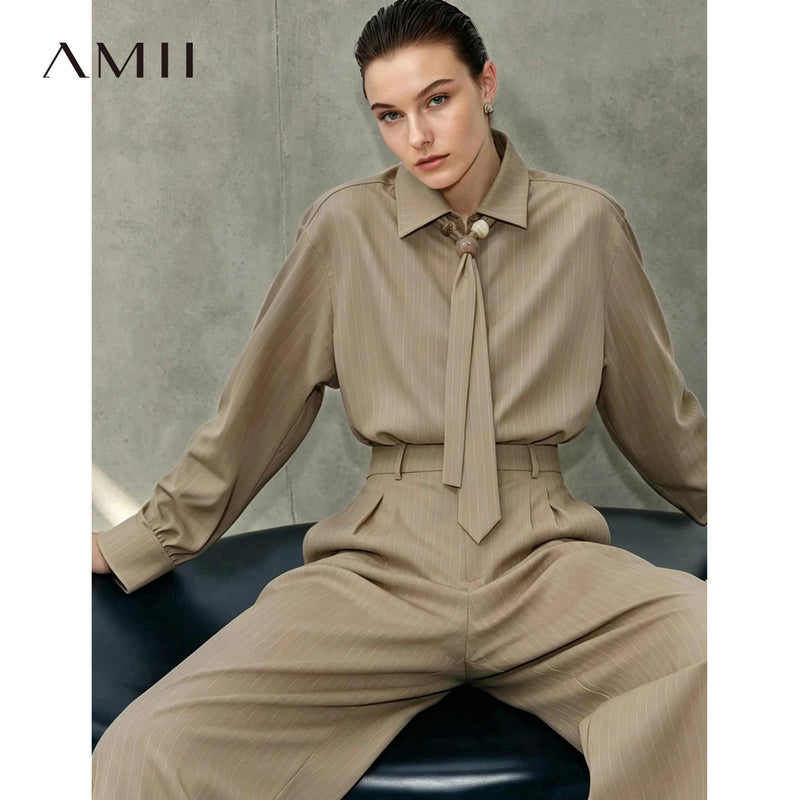 អាវ Amii Minimalist សម្រាប់នារី 2026 ម៉ូដរដូវស្លឹកឈើជ្រុះ អាវដៃវែង អាវធ្វើការ ក្រវ៉ាត់ក អាវរលុង សម្លៀកបំពាក់នារី 202612623109